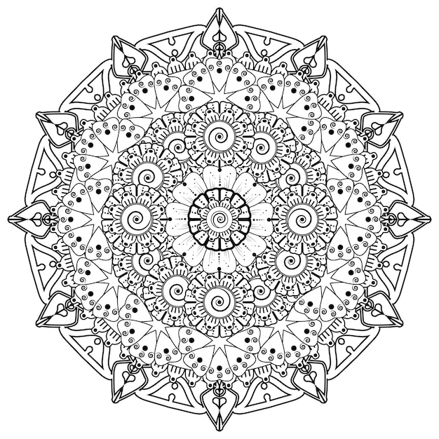 Circular pattern in form of mandala for Henna, Mehndi, tattoo, decoration. Coloring book page.