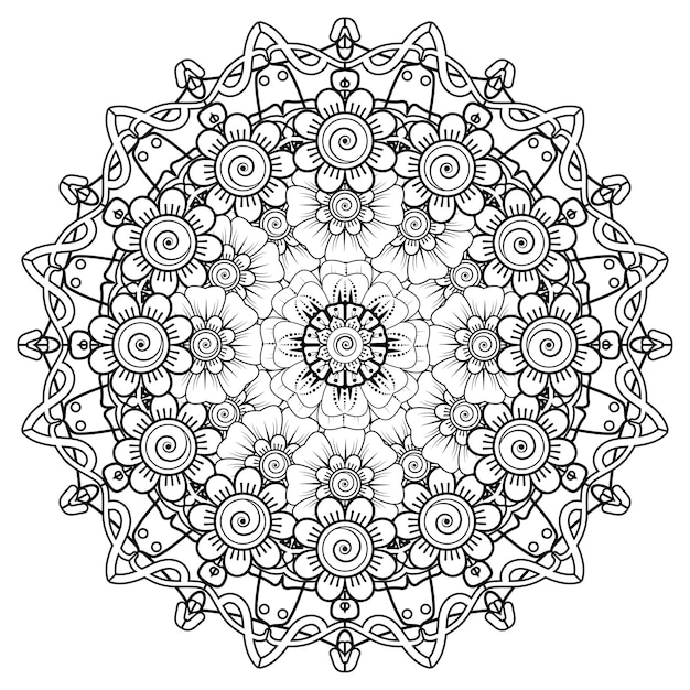 Circular pattern in form of mandala for Henna, Mehndi, tattoo, decoration. Coloring book page.