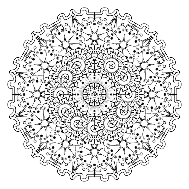 Circular pattern in form of mandala for Henna, Mehndi, tattoo, decoration. Coloring book page.