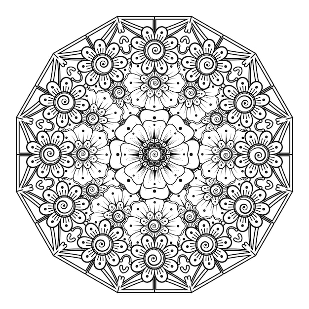 Circular pattern in form of mandala for Henna, Mehndi, tattoo, decoration. Coloring book page.