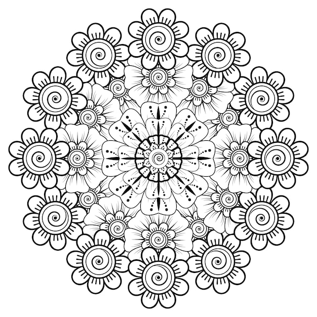 Circular pattern in form of mandala for Henna, Mehndi, tattoo, decoration. Coloring book page.