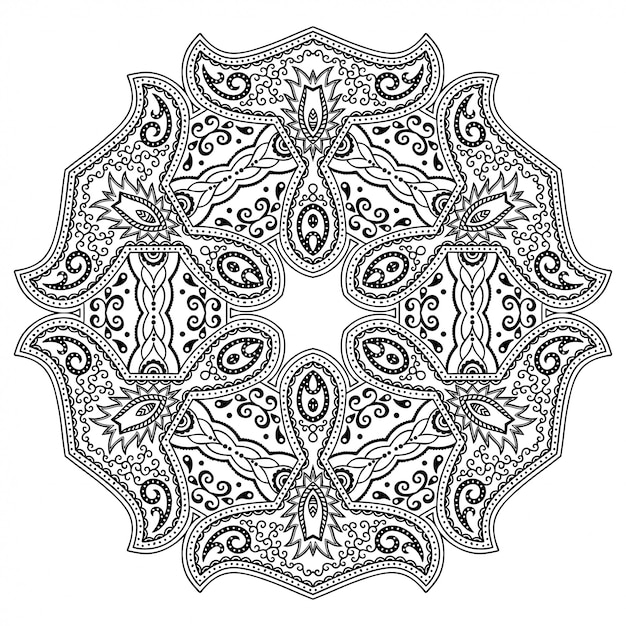 Circular pattern in form of mandala with flower for Henna, Mehndi, tattoo, decoration. Decorative ornament in ethnic oriental style. Outline doodle hand draw   illustration.