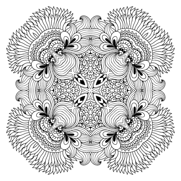 Circular pattern in form of mandala with flower for Henna, Mehndi, tattoo, decoration. Decorative ornament in ethnic oriental style. Outline doodle hand draw vector illustration.