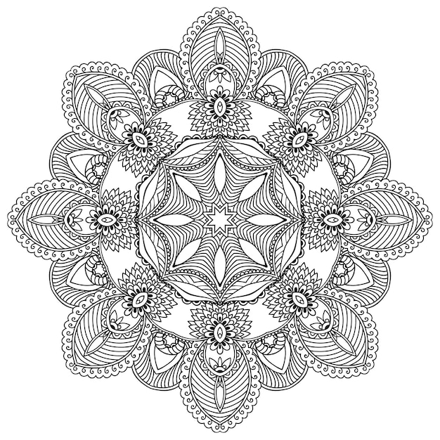 Circular pattern in form of mandala with flower for Henna Mehndi tattoo decoration Decorative ornament in ethnic oriental style Outline doodle hand draw vector illustration