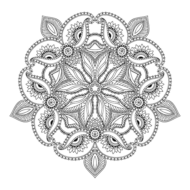 Circular pattern in form of mandala with flower for Henna Mehndi tattoo decoration Decorative ornament in ethnic oriental style Outline doodle hand draw vector illustration