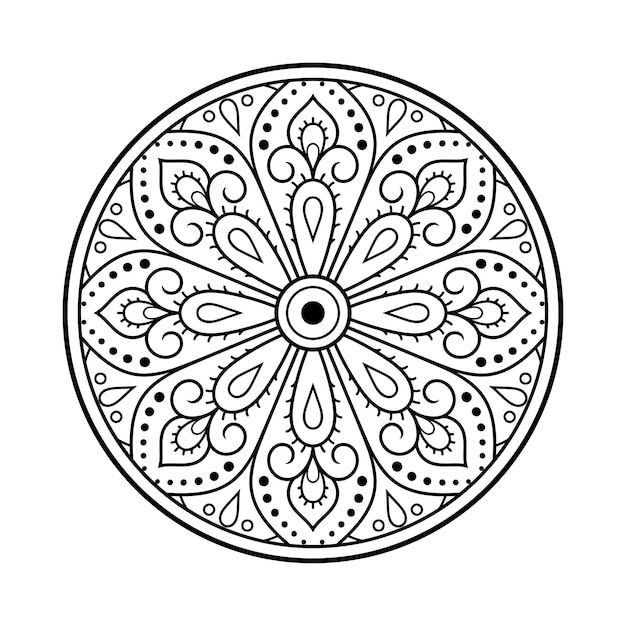 Circular pattern in form of mandala with flower for Henna Mehndi tattoo decoration Decorative ornament in ethnic oriental style Outline doodle hand draw vector illustration