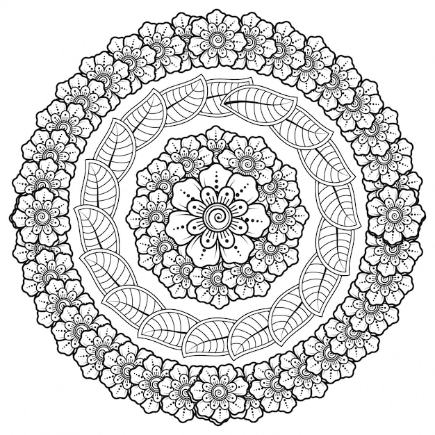 Circular pattern in form of mandala with flower for henna, mehndi, tattoo, decoration.