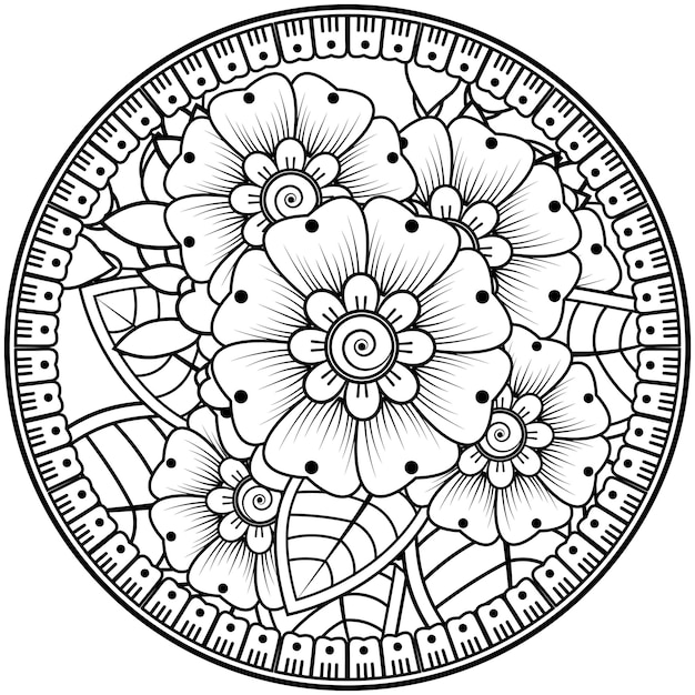 Circular pattern in the form of mandala with flower for henna mehndi tattoo decoration