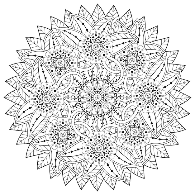 Circular pattern in the form of mandala with flower for henna mehndi 