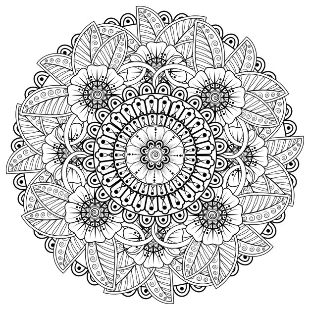 Circular pattern in the form of mandala with flower for henna mehndi 