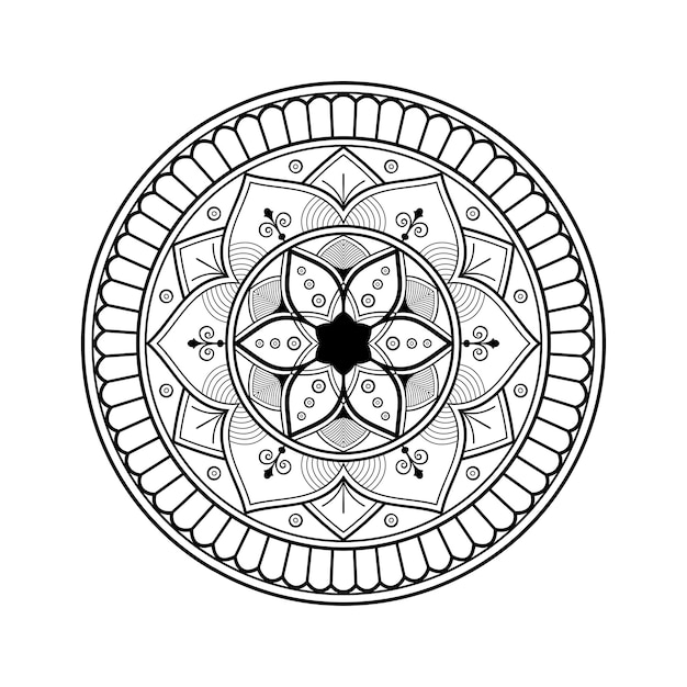 Circular pattern mandala design for coloring book page