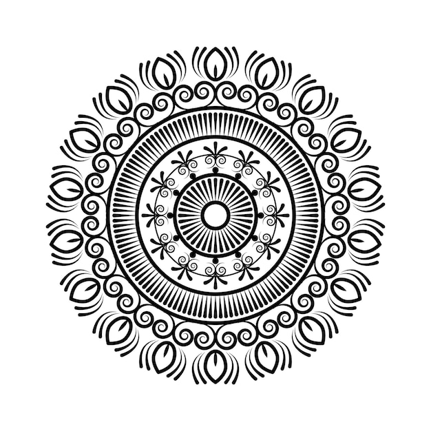 Circular pattern of mandala for Henna Mehndi floral hand drawn art in ethnic oriental style line art page