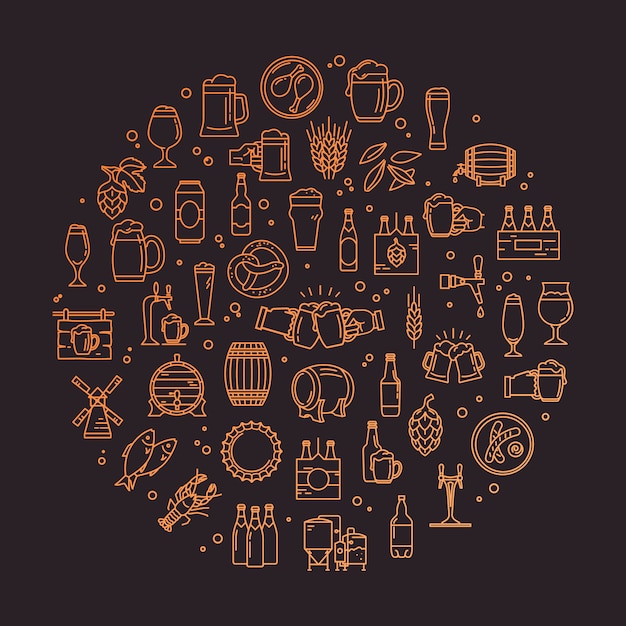 A circular set of craft beer pixel-perfect icons