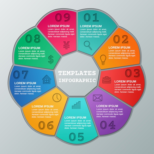 Vector circular template infographic. business concept nine steps, options, parts.