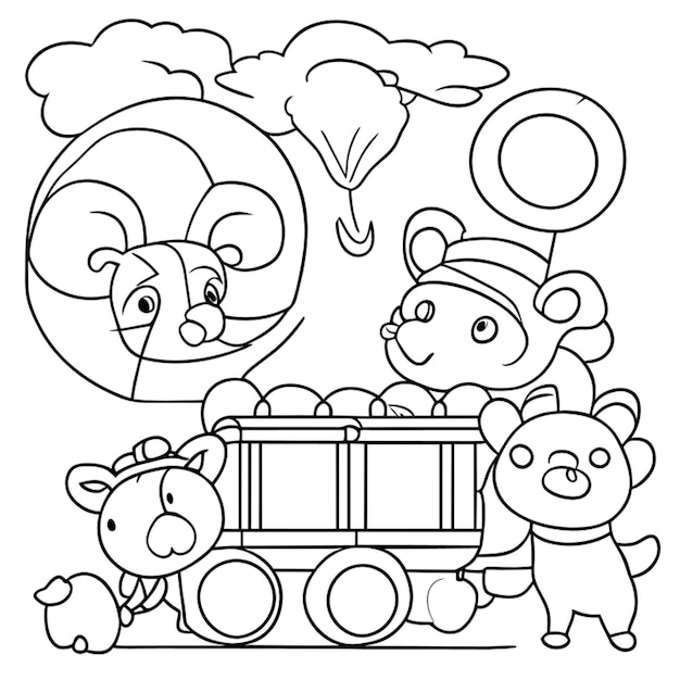 Vector circus animal train coloring page opens a new tab circus animal train coloring page less vector