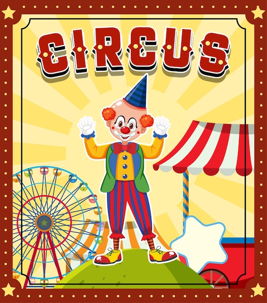 Circus banner design with clown cartoon character