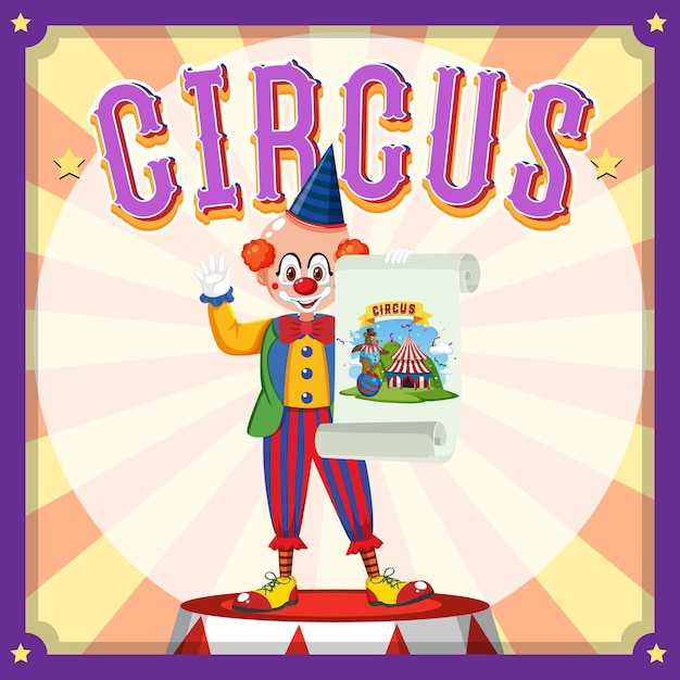 Circus banner design with clown cartoon character