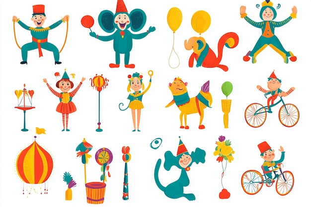 Vector circus characters performing various poses