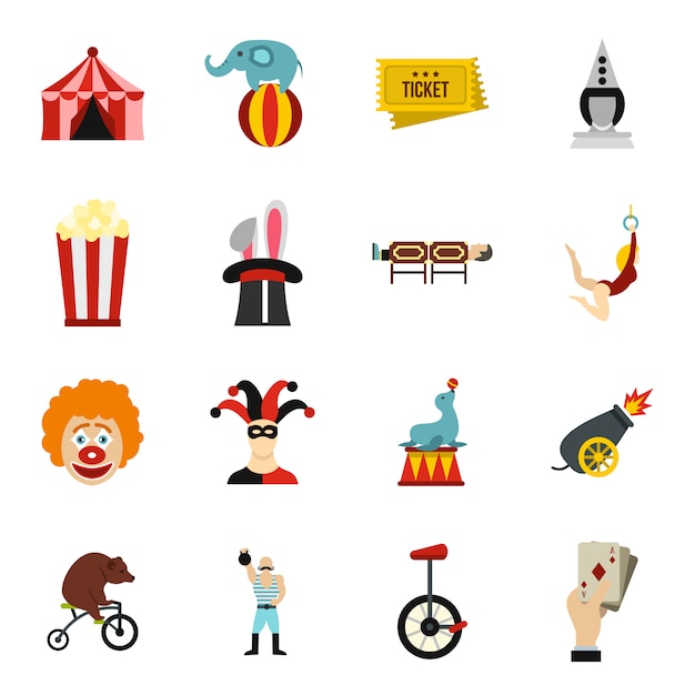 Circus entertainment icons set