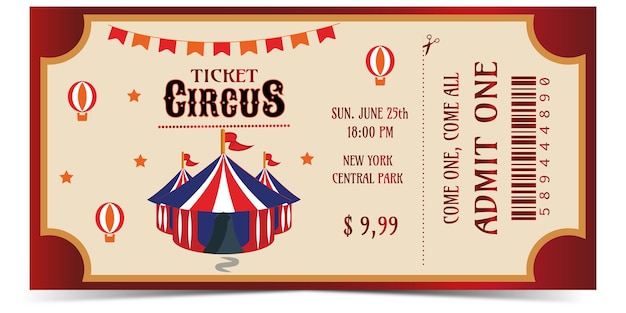 Circus fun fair ticket in vector