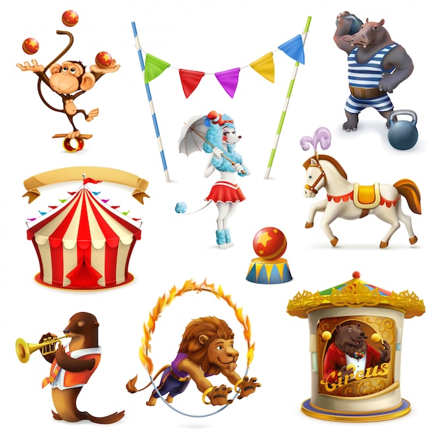 Circus, funny animals, set ofs, mesh