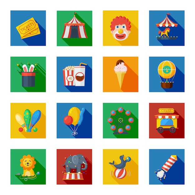 Circus icons flat