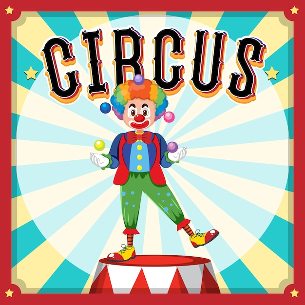 Circus poster design with clown cartoon character