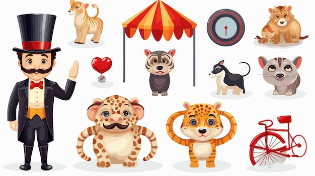 Vector circus ring master sticker template with animals