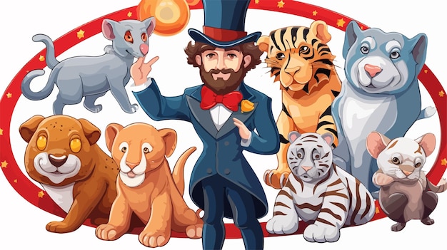 Vector circus ring master sticker template with animals