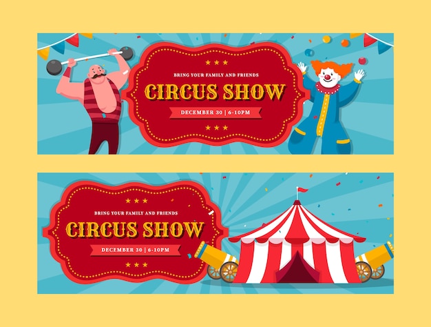 Circus show horizontal banners set