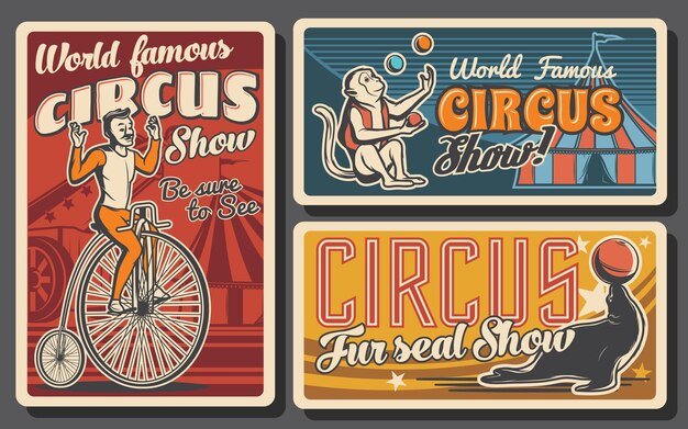 Vector circus tent acrobat and monkey juggler