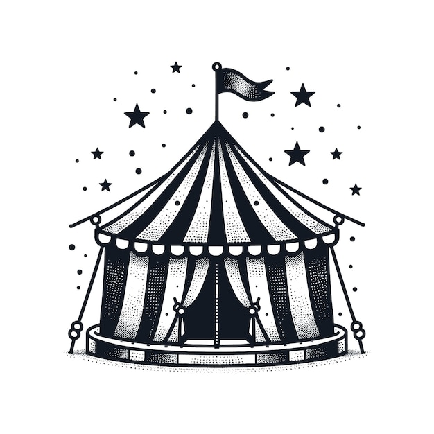 a circus tent with a flag on the top