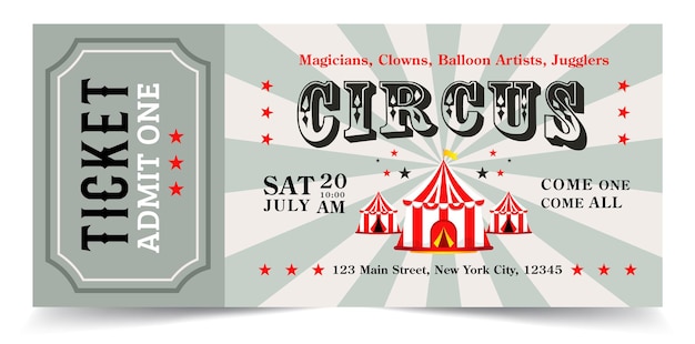 Circus ticket template Admit one circus ticket isolated