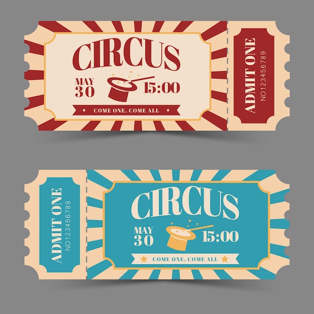 Circus tickets Amazing show Retro ticket Accept one coupon Vector illustration