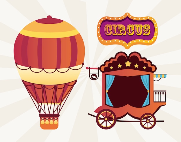 circus traditional vintage carriage and balloon air hot with banner  illustration 