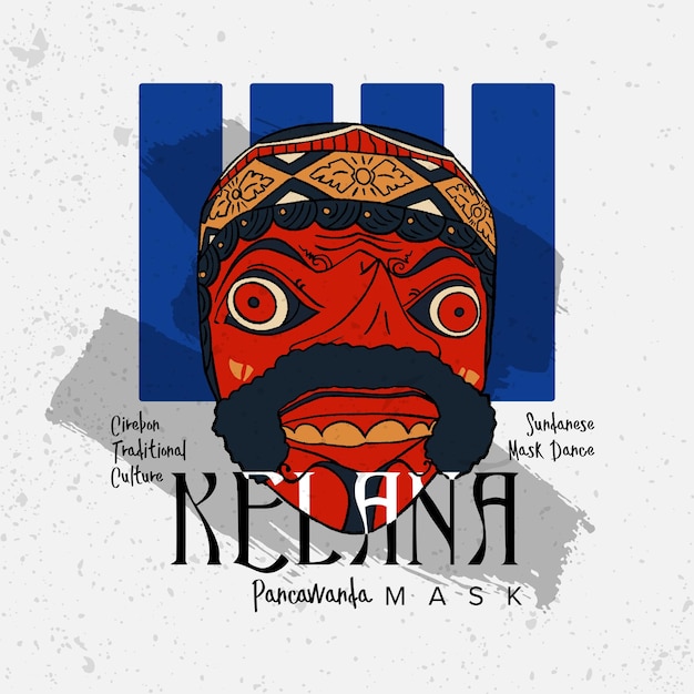 Cirebon traditional culture dance mask called kelana sundanese event banner hand drawn illustration