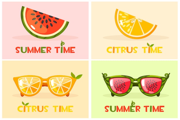 Citrus orange and Watermelon glasses.  Set Hello Summer time