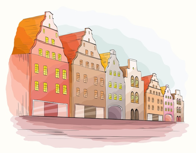 City background with houses