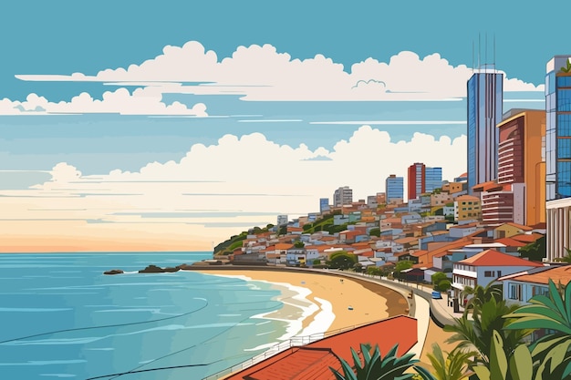 Vector city bahia brazil seacost view sea illustration