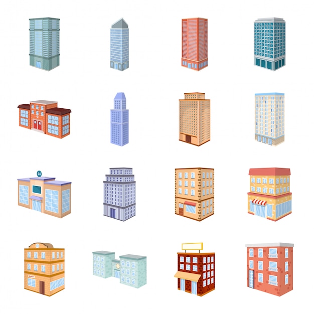 City building cartoon icon set