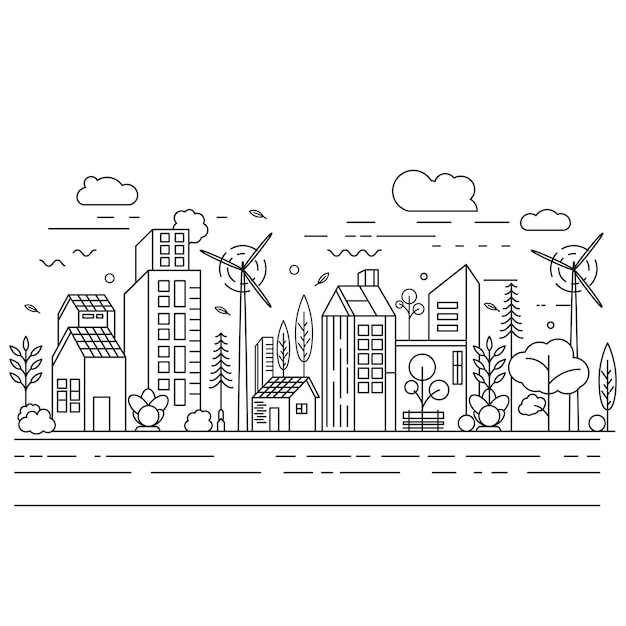 City Building Line art Vector icon design illustration Template