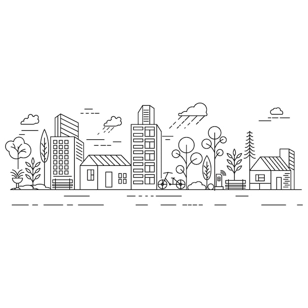 City Building Line art Vector icon design illustration Template