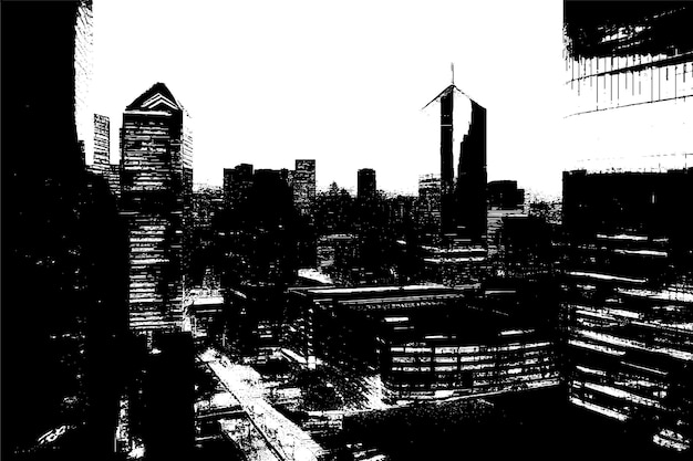 Vector city buildings grungy texture vector image overlay monochrome destressed background