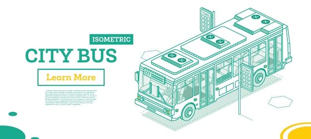 City Bus Isometric Outline Concept Vector Illustration