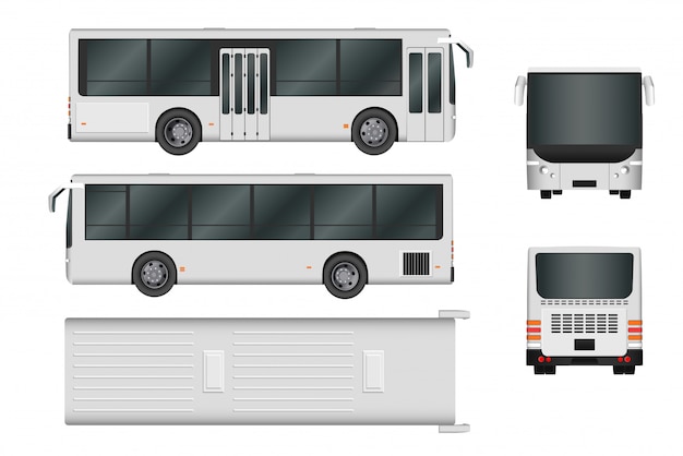 City bus template. Passenger transport all sides view from top, side, back and front