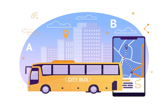 City Bus with Map Application on Mobile Phone.