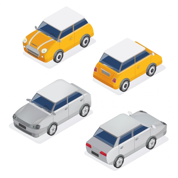 City Cars Isometric Set with Mini Car and Sedan Automobile