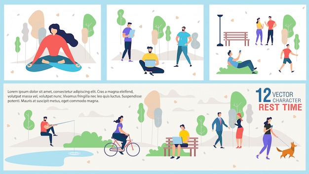 City Citizen Outdoor Recreation Flat Vector illustration