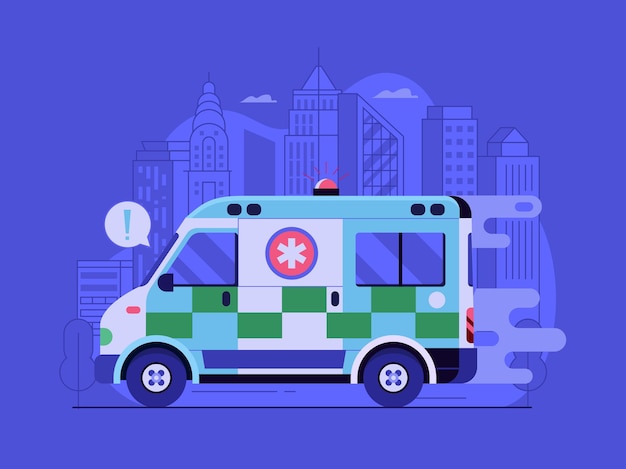 City emergency medical service concept with fast ambulance car driving patient to hospitalisation