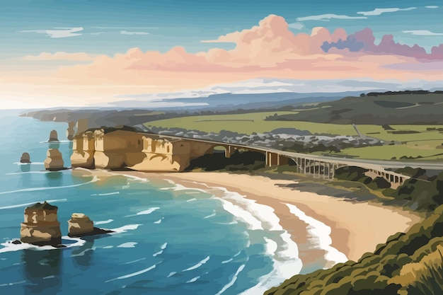 city The Great Ocean Road Victoria Australia seacoast illustration